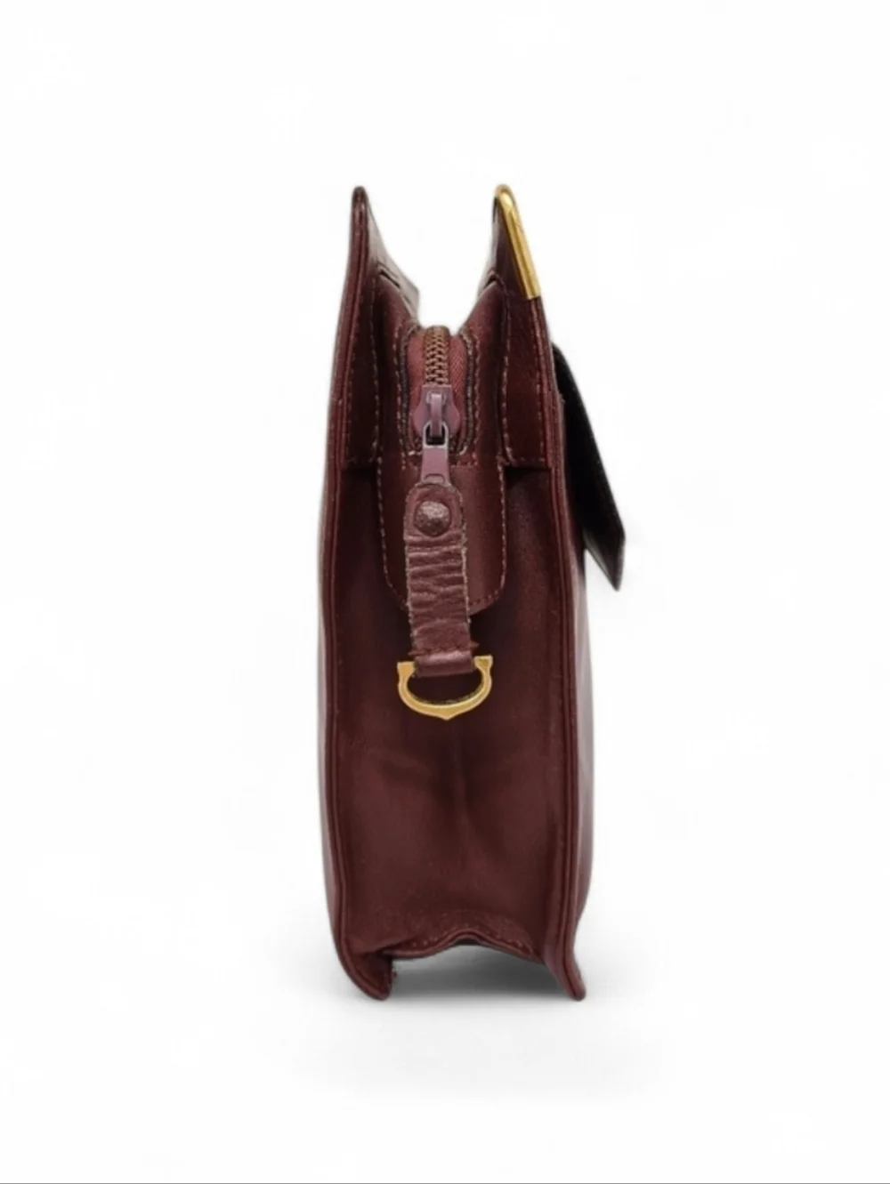 Cartier Must De Front Snap Clutch in Burgundy Calfskin Leather